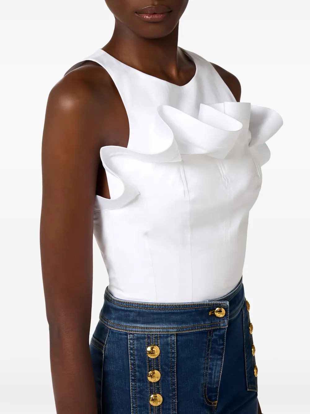 Elisabetta Franchi Flounce top met ronde hals Wit