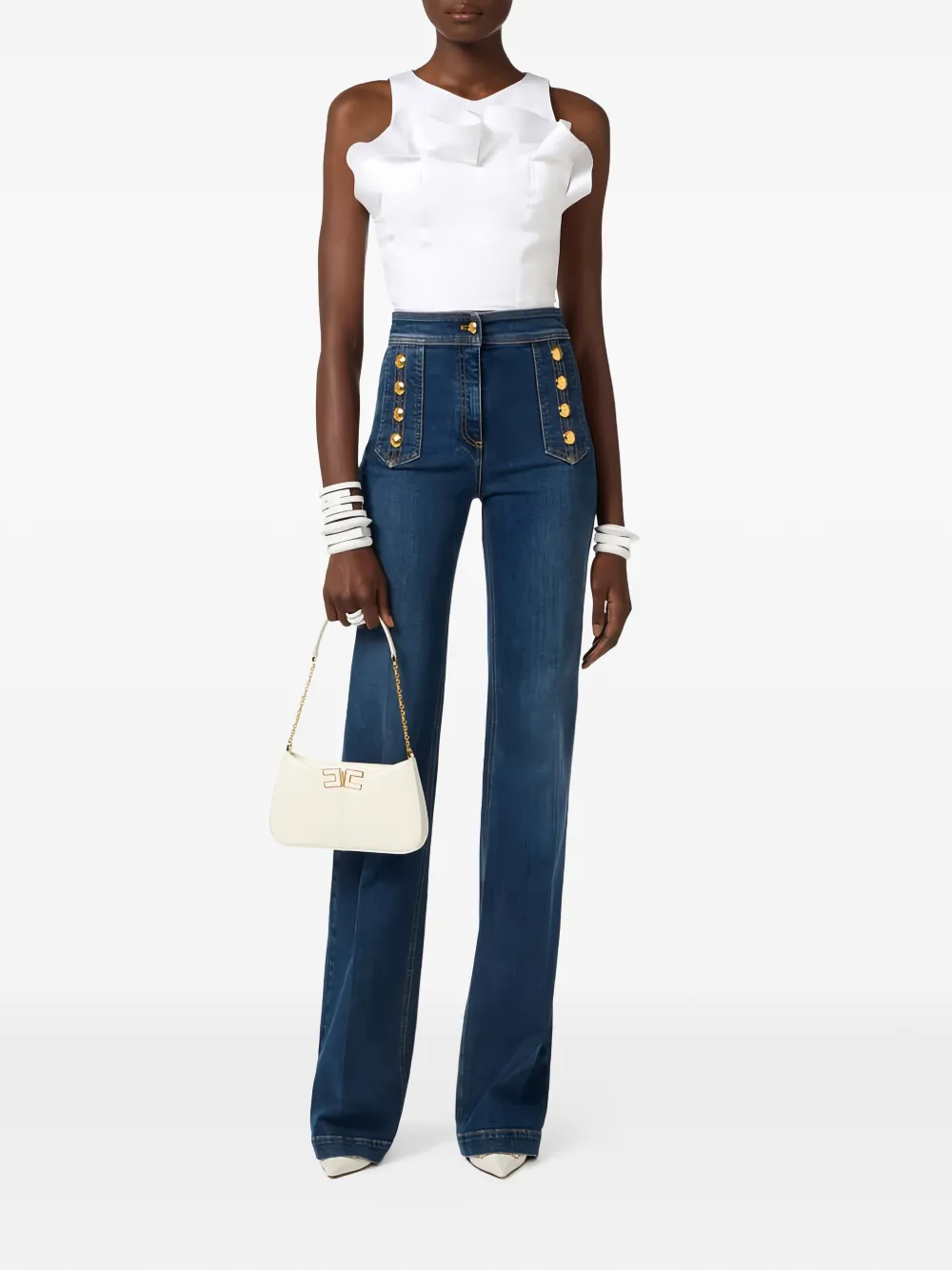 Elisabetta Franchi Flounce top met ronde hals Wit