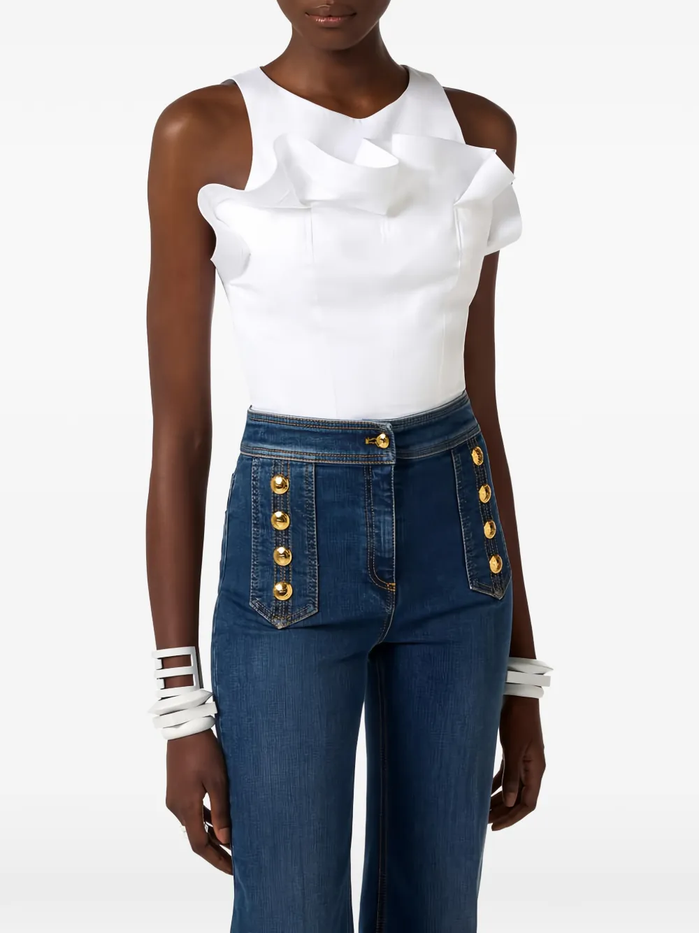 Elisabetta Franchi Flounce top met ronde hals Wit