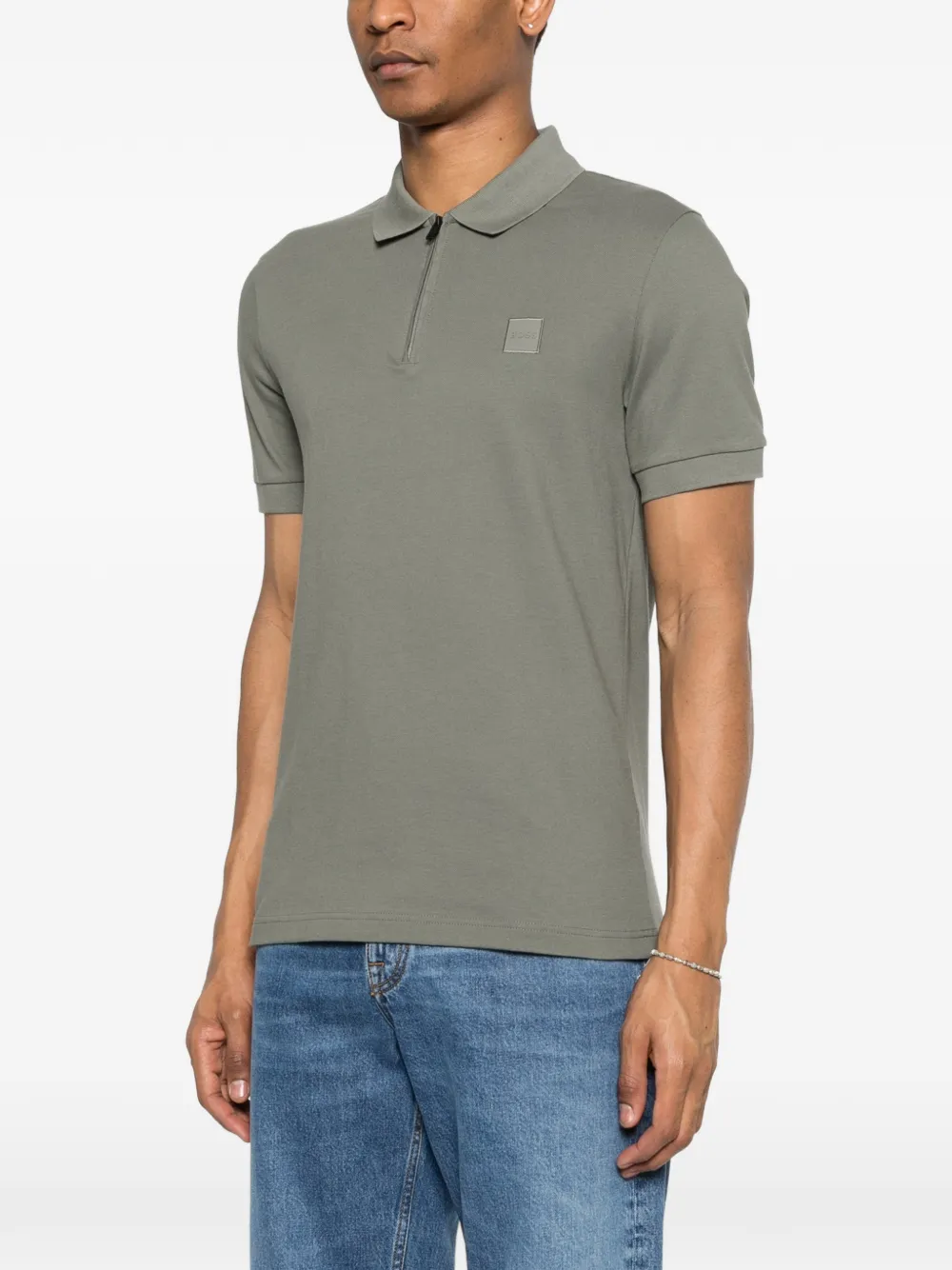 BOSS Poloshirt met rits Groen