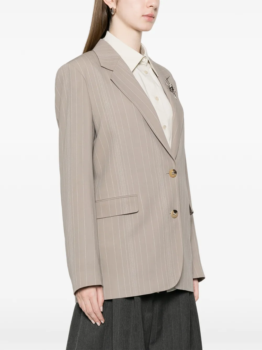  Golden Goose Pinstripe Embellished Blazer - Neutrals 