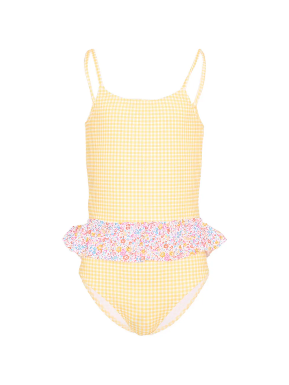 Pesciolino Rosso Kids gingham floral-print swimsuit - Giallo