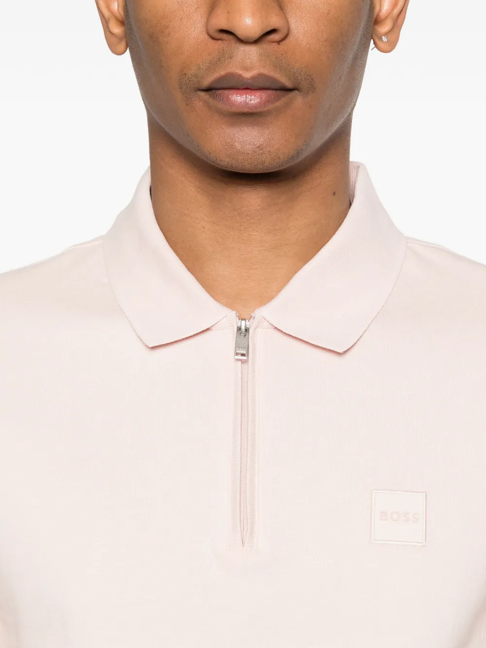 BOSS Stretch-katoenen slim-fit poloshirt met logo-patch Roze