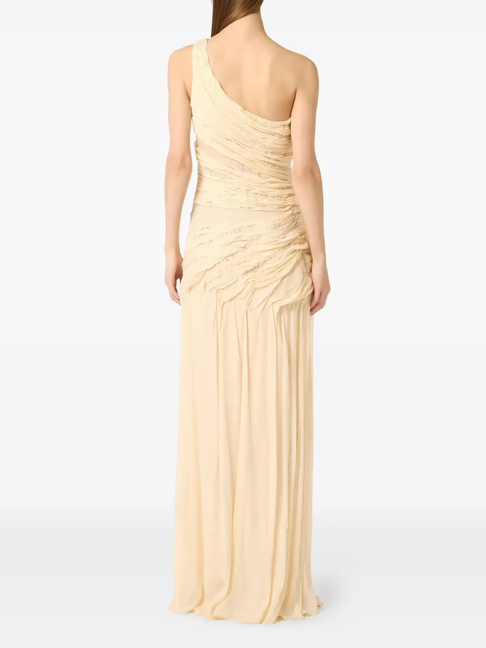 Elisabetta Franchi Asymmetrische maxi-jurk met kralen Beige