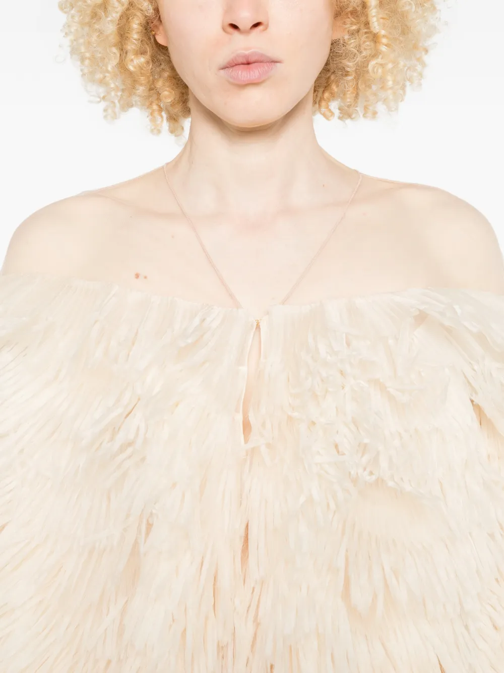 Elisabetta Franchi Tulen en organza jack met franje Beige