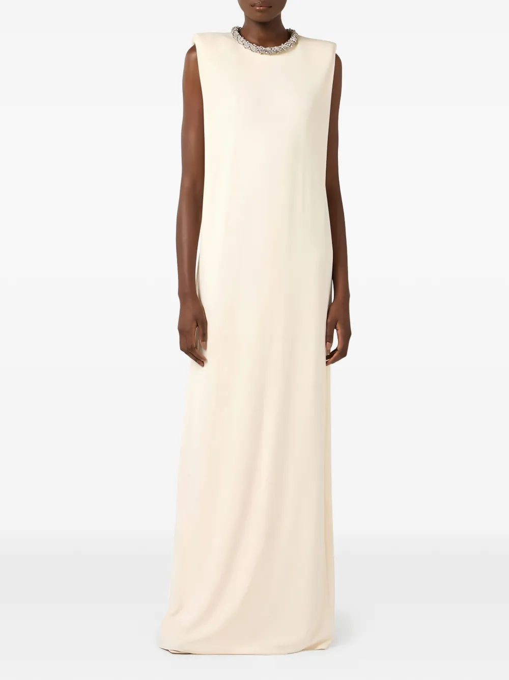 Elisabetta Franchi Mouwloze maxi-jurk met sieraden Beige