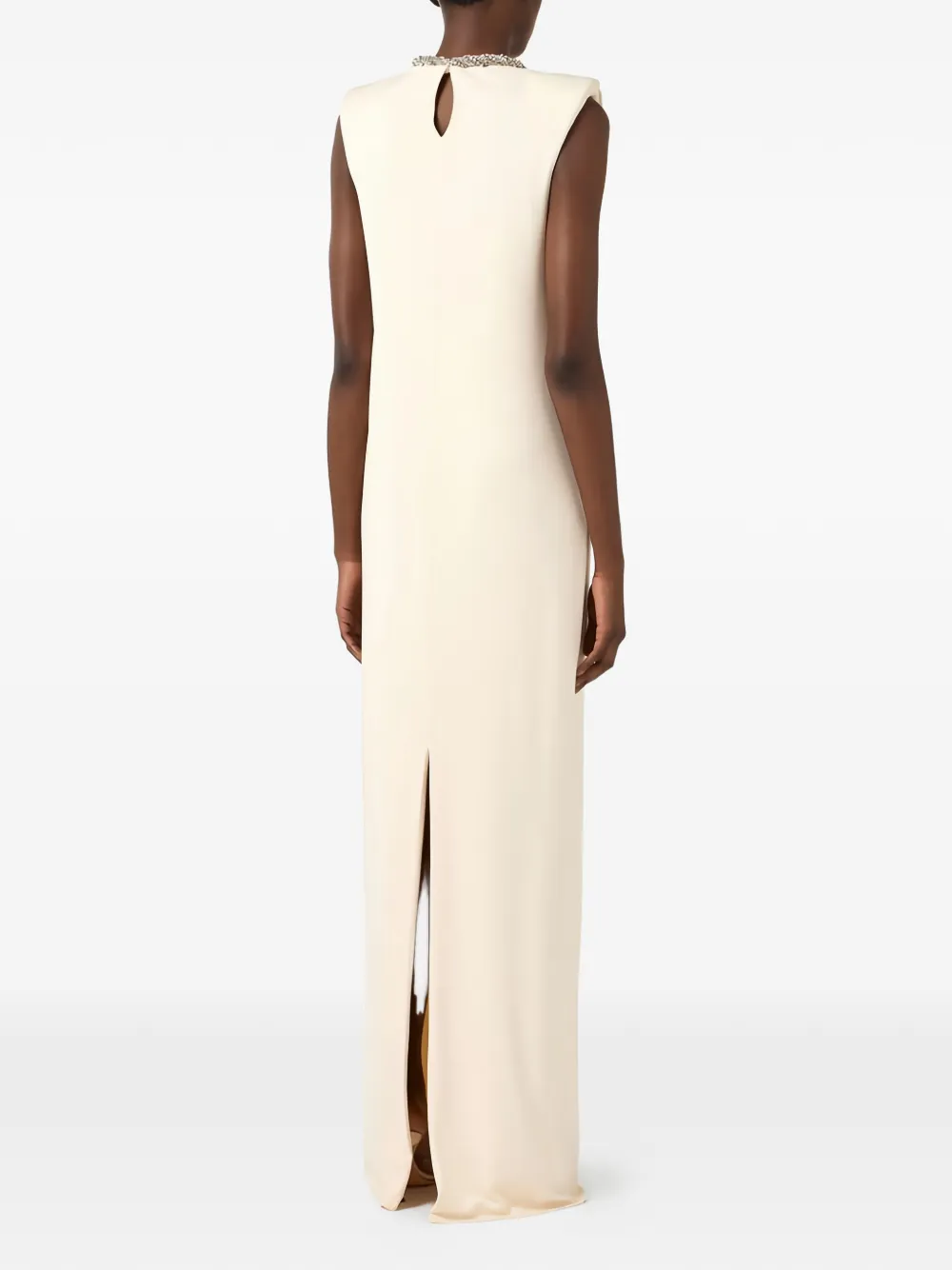 Elisabetta Franchi Mouwloze maxi-jurk met sieraden Beige