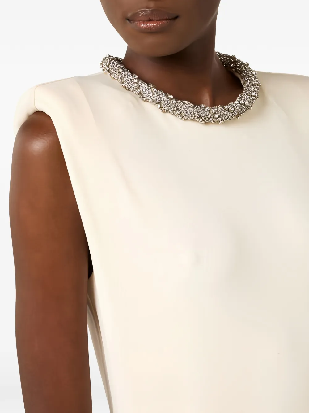 Elisabetta Franchi Mouwloze maxi-jurk met sieraden Beige