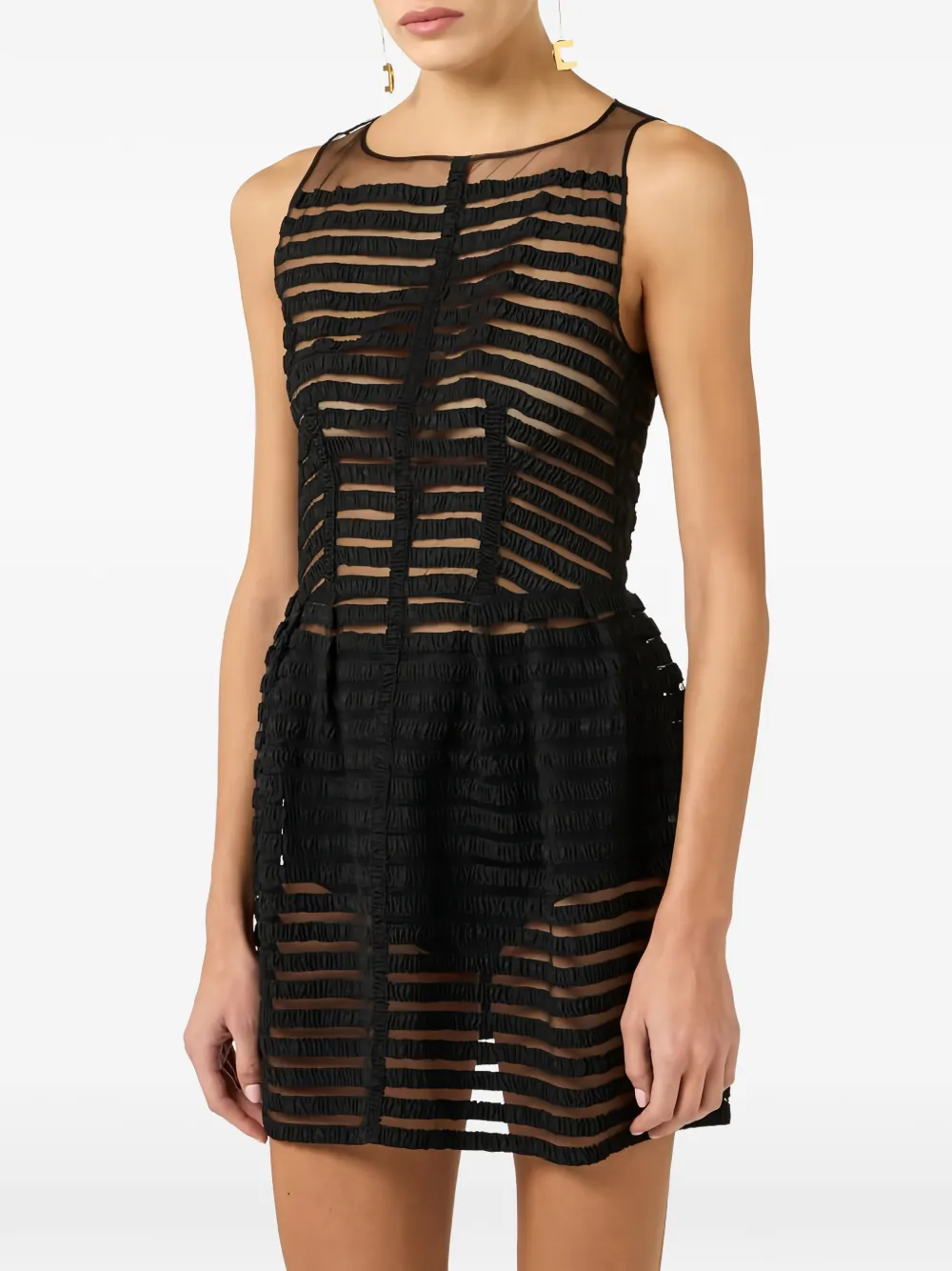 Elisabetta Franchi Tulen mini-jurk met lint Zwart