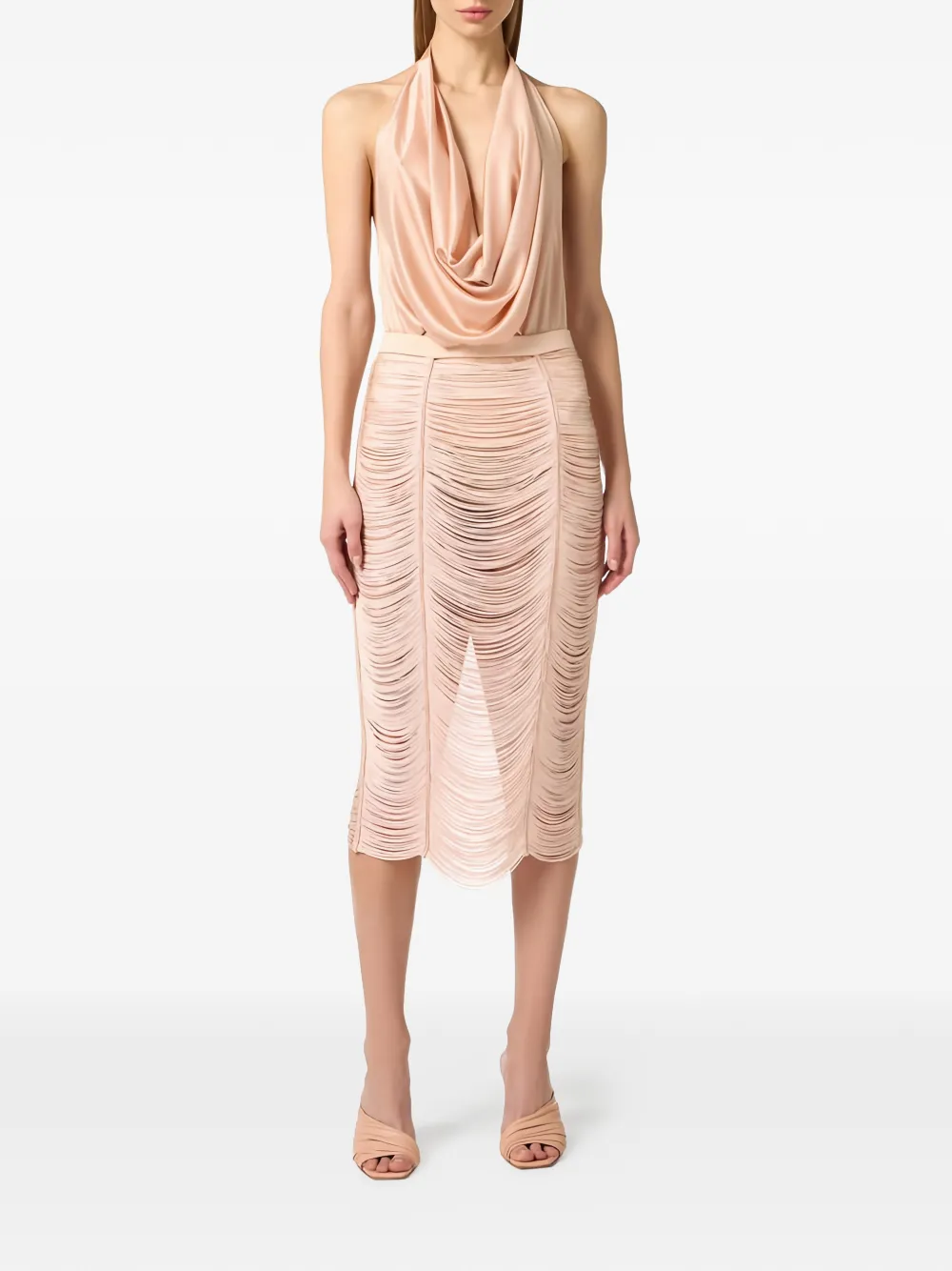  Elisabetta Franchi Fringe Textured Midi Skirt - Neutrals 