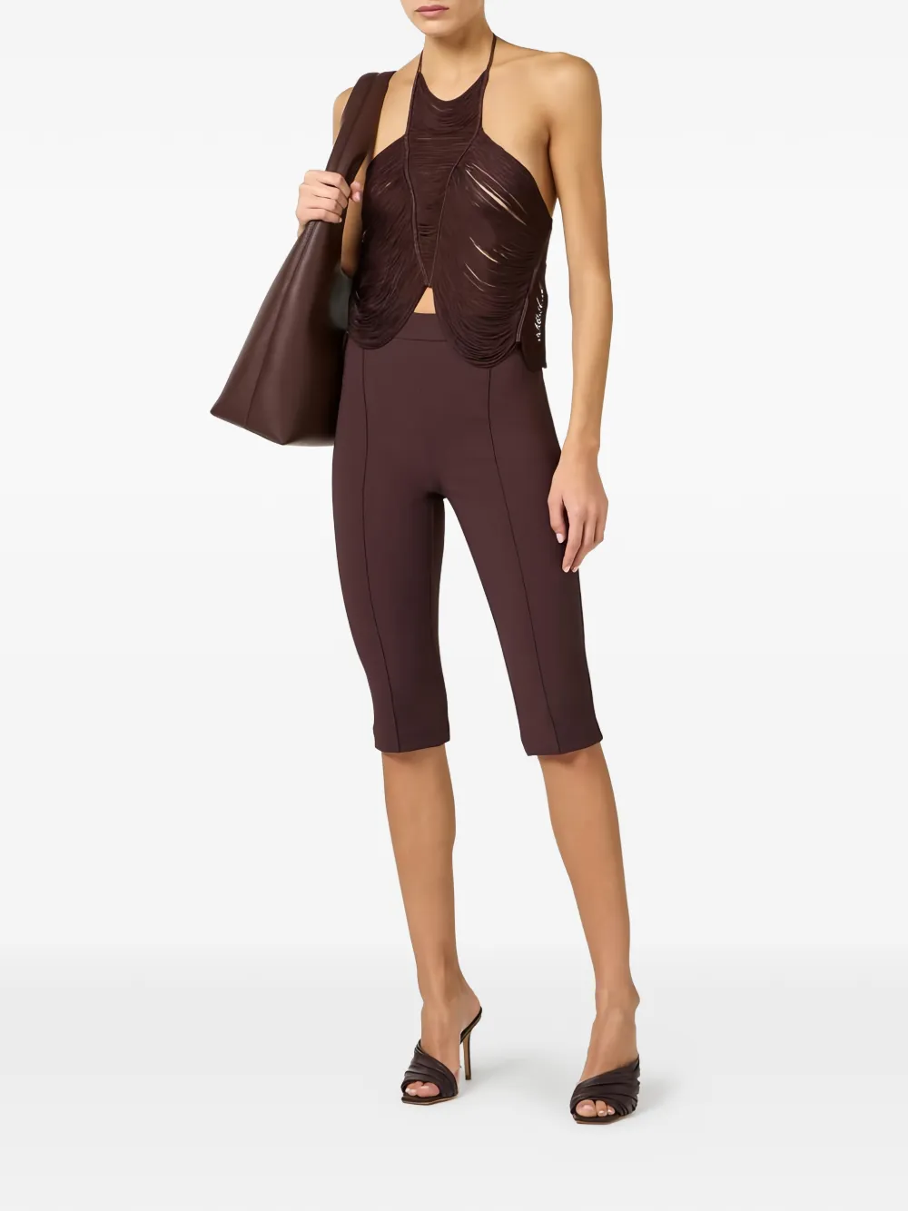  Elisabetta Franchi Halterneck Fringed Top - Brown 
