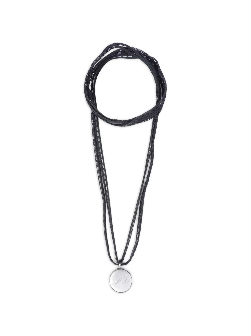 Ann Demeulemeester lace-ribbon monogram-pendant necklace - Argento