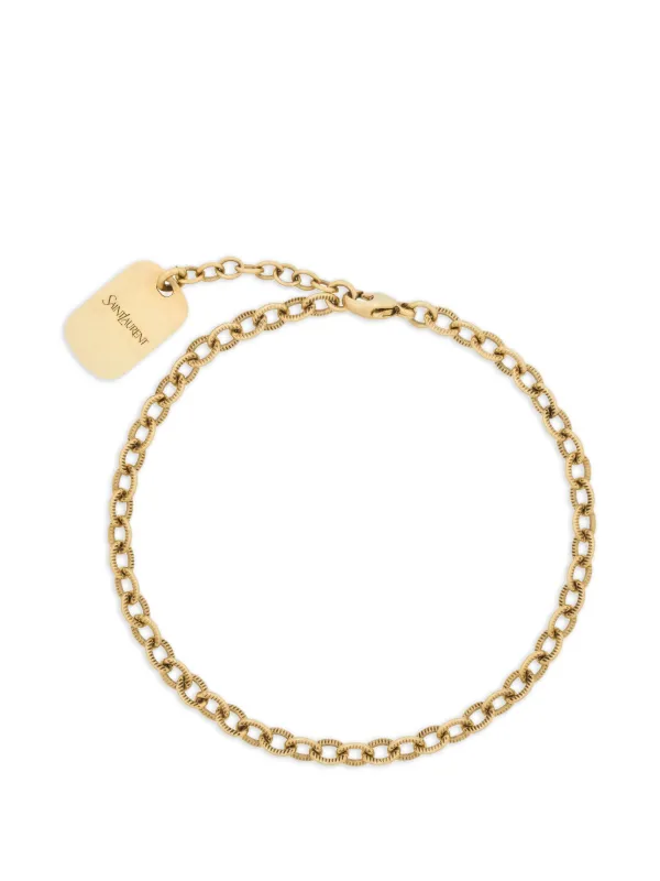 Saint Laurent Ribbed Chain Bracelet in Metal in Gold