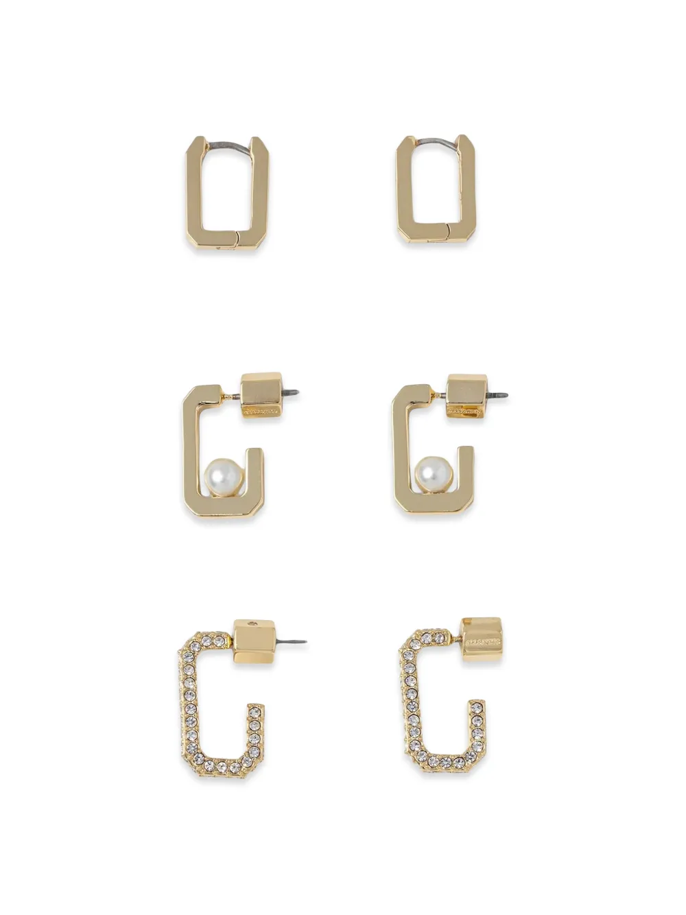  Allsaints Embellished Rectangle Earrings (set Of Three) - Gold 