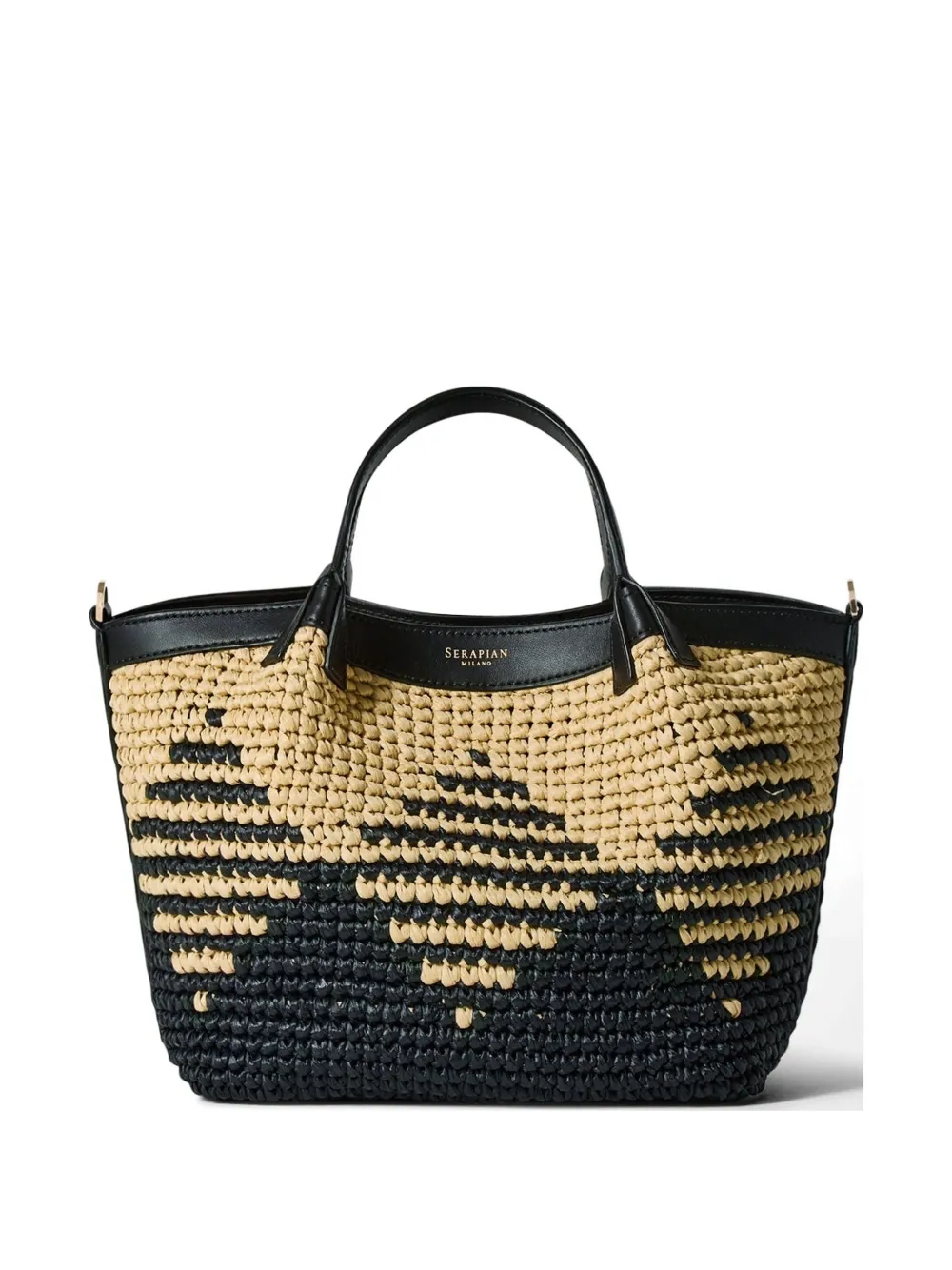 Serapian mini Secret mosaic raffia tote bag - Toni neutri