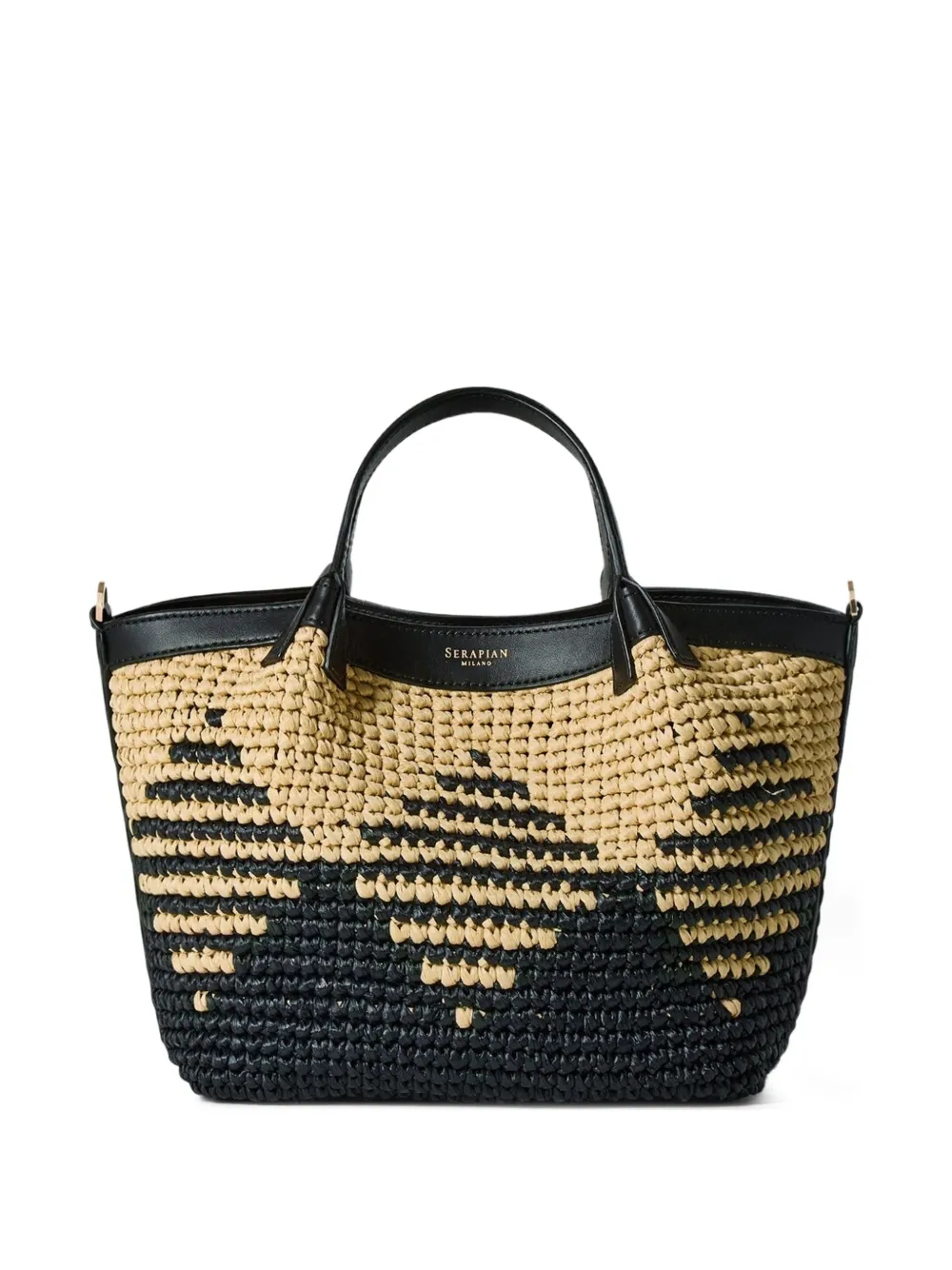 Serapian mini Secret mosaic raffia tote bag - Toni neutri