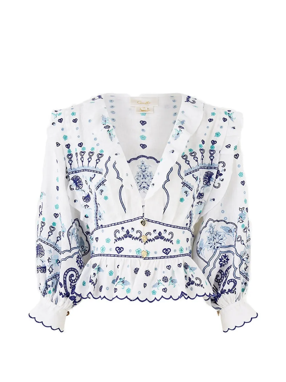 Camilla ruffled V-neck blouse - Bianco