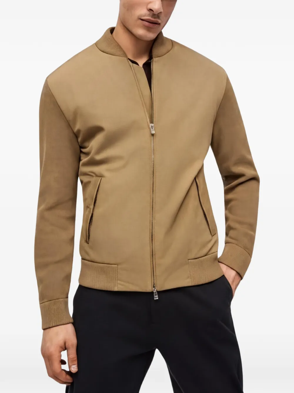 BOSS C-Ubaio trui met vlakken en rits Beige