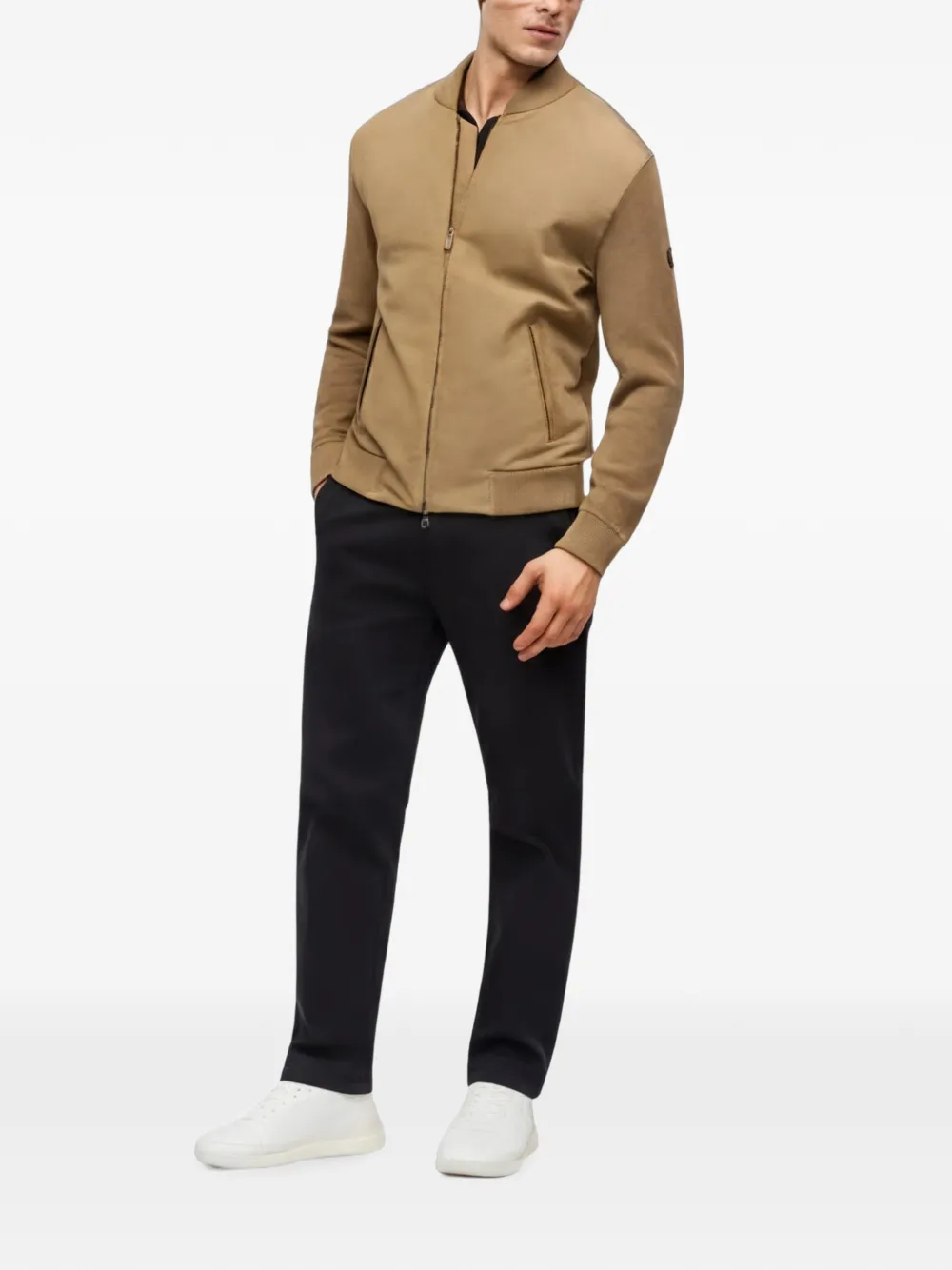 BOSS C-Ubaio trui met vlakken en rits Beige