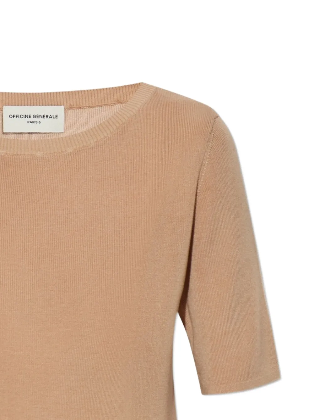 Officine Generale Geribbeld T-shirt Beige