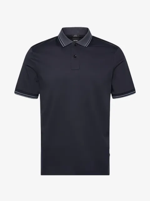 BOSS striped-collar polo shirt