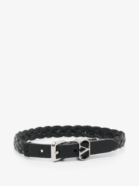 Valentino Garavani pulsera Ovalette de cuero trenzado