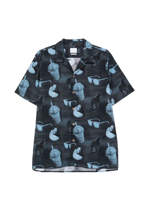 Paul Smith Sunbleached Snaps Poplin Shirt in Blue