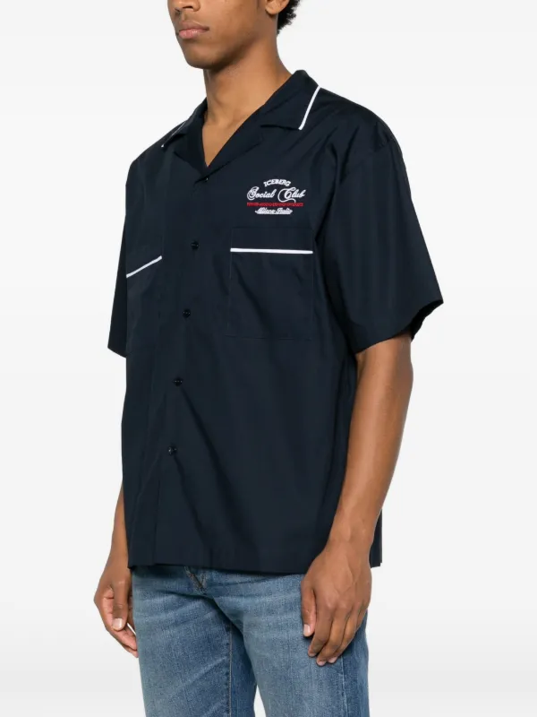 Iceberg logo-embroidered piping-detail Shirt | Blue | FARFETCH SG