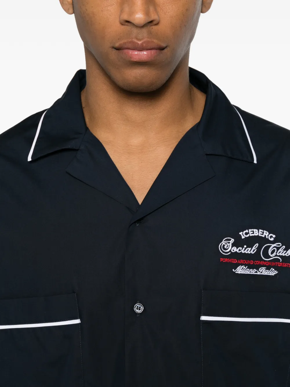 Iceberg logo-embroidered piping-detail Shirt | Blue | FARFETCH SG
