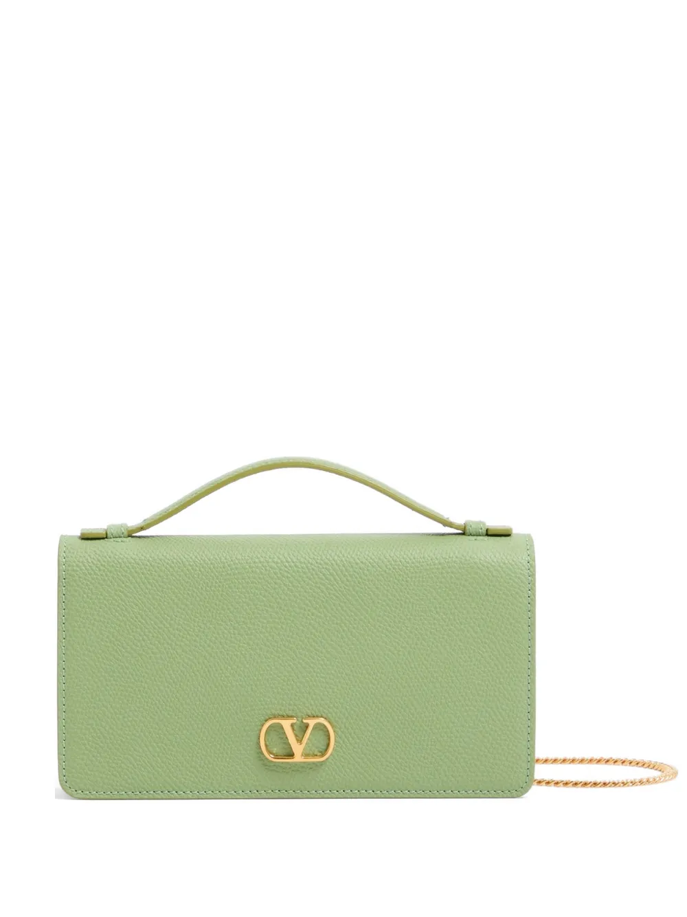 Valentino Garavani VLogo Signature grainy calfskin wallet with chain - Verde