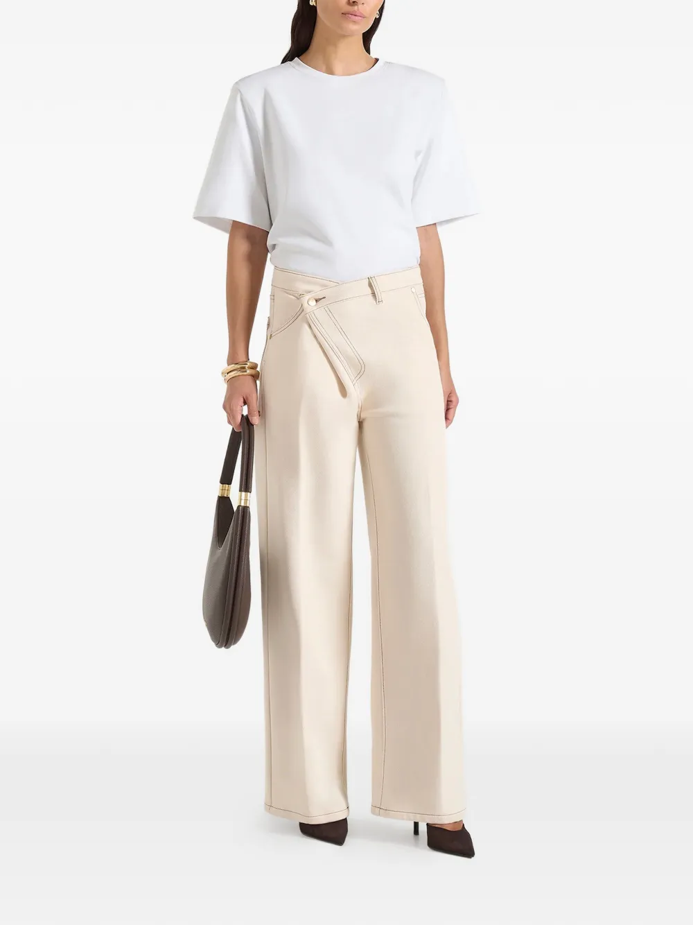 Manière De Voir Astrid gewikkelde jeans met wijde pijpen Beige