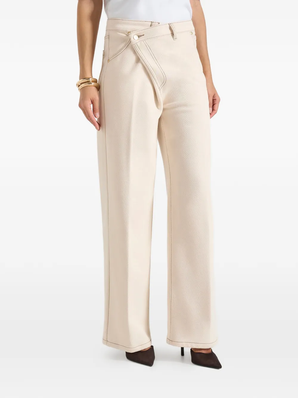 Manière De Voir Astrid gewikkelde jeans met wijde pijpen Beige