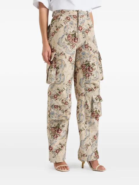 Manière De Voir Emilie in beige high waisted tapestry cargo pants