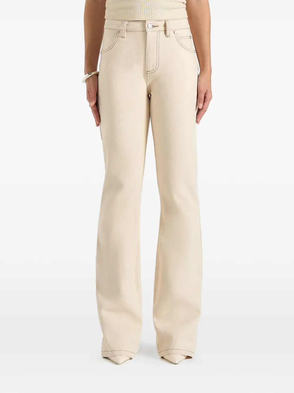 Manière De Voir flared contrast-stitch jeans - Nude