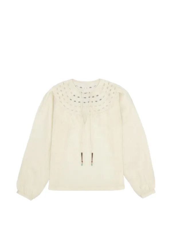 Fortela Embroidered Linen Blouse in Neutrals