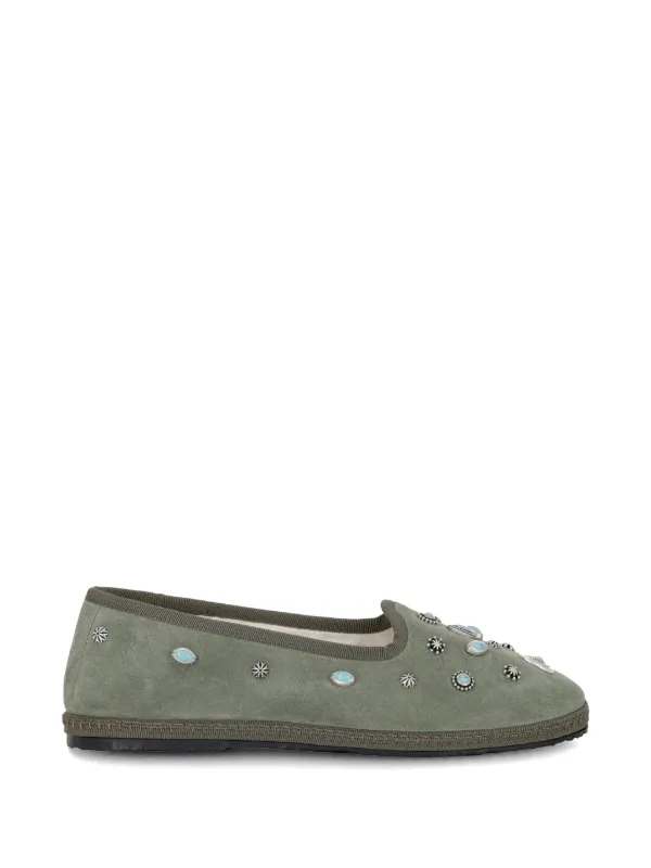 Fortela Studded Suede Ballet Flats in Green