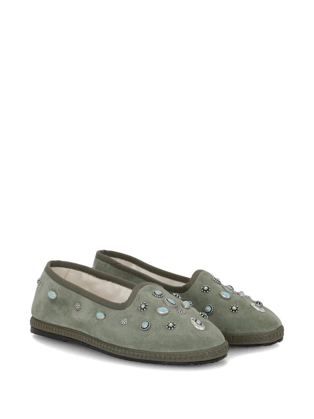  Fortela Studded Suede Ballet Flats - Green 