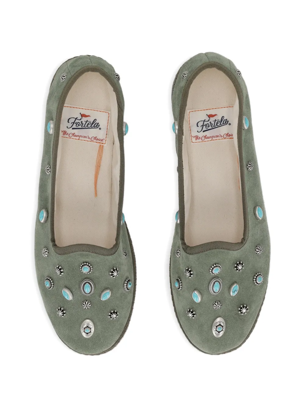  Fortela Studded Suede Ballet Flats - Green 