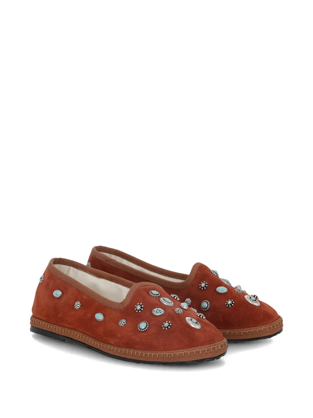  Fortela Stud Suede Ballet Flats - Brown 