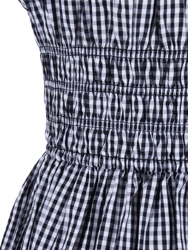 black and white check mini dress Ganni Crinkled Check Mini Dress