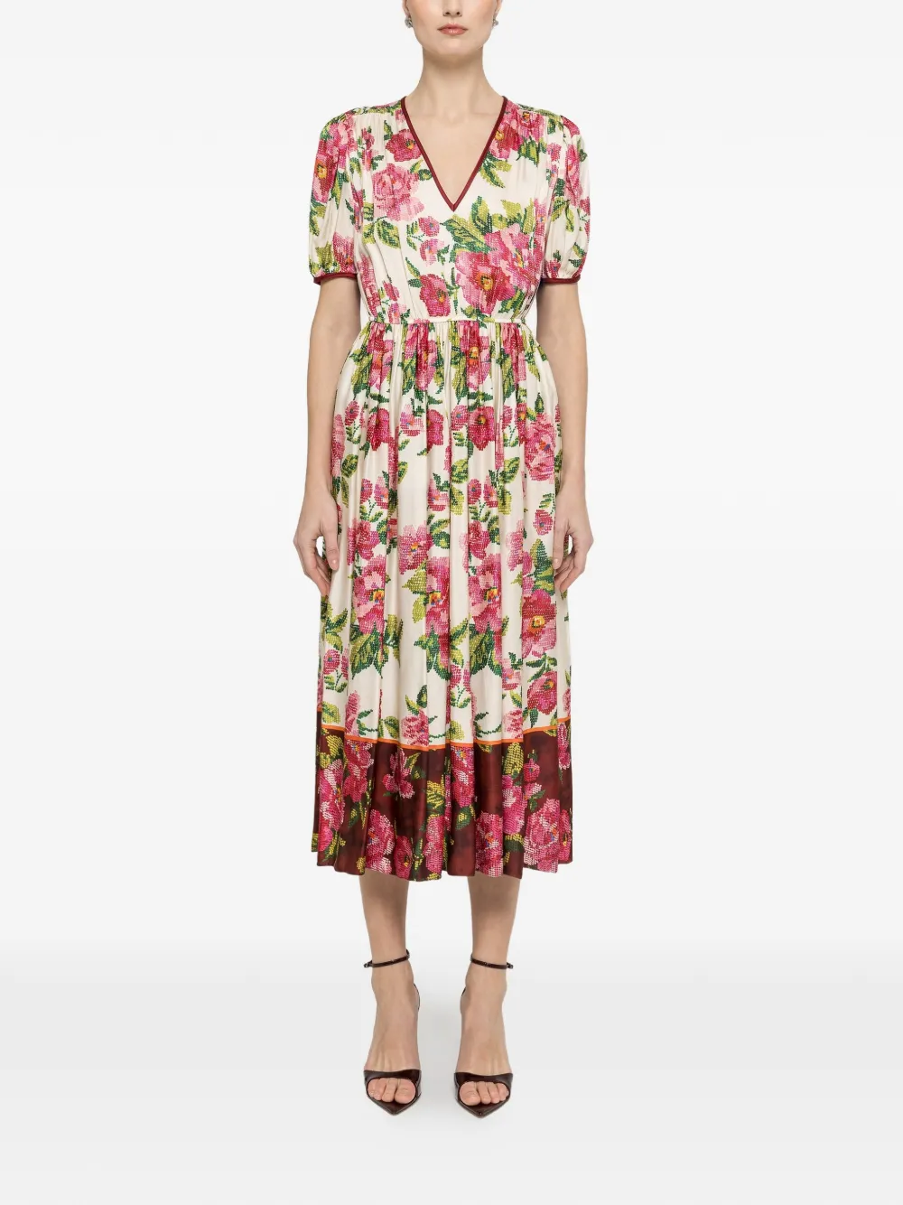 NISSA Midi-jurk met bloemenprint Beige