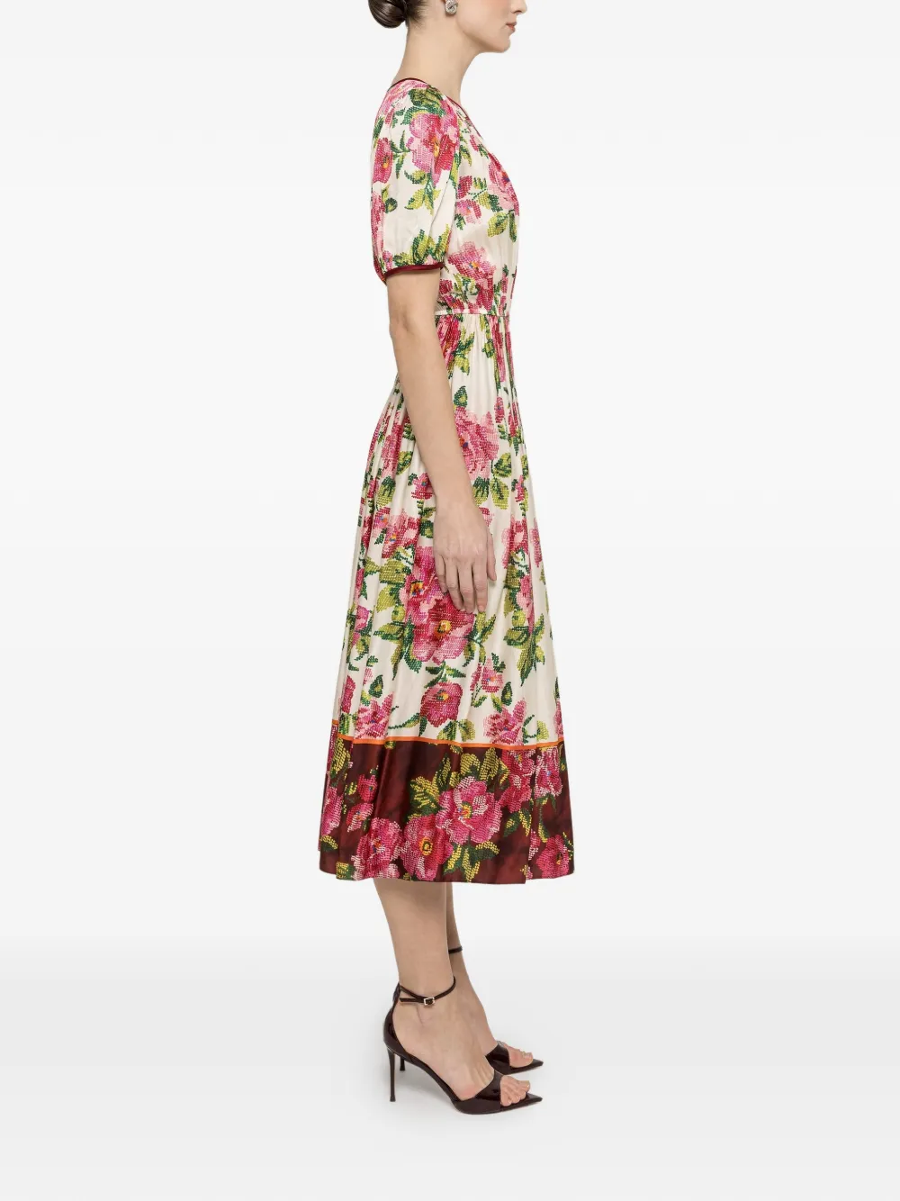 NISSA Midi-jurk met bloemenprint Beige