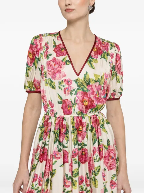 NISSA floral-print V-neck midi dress