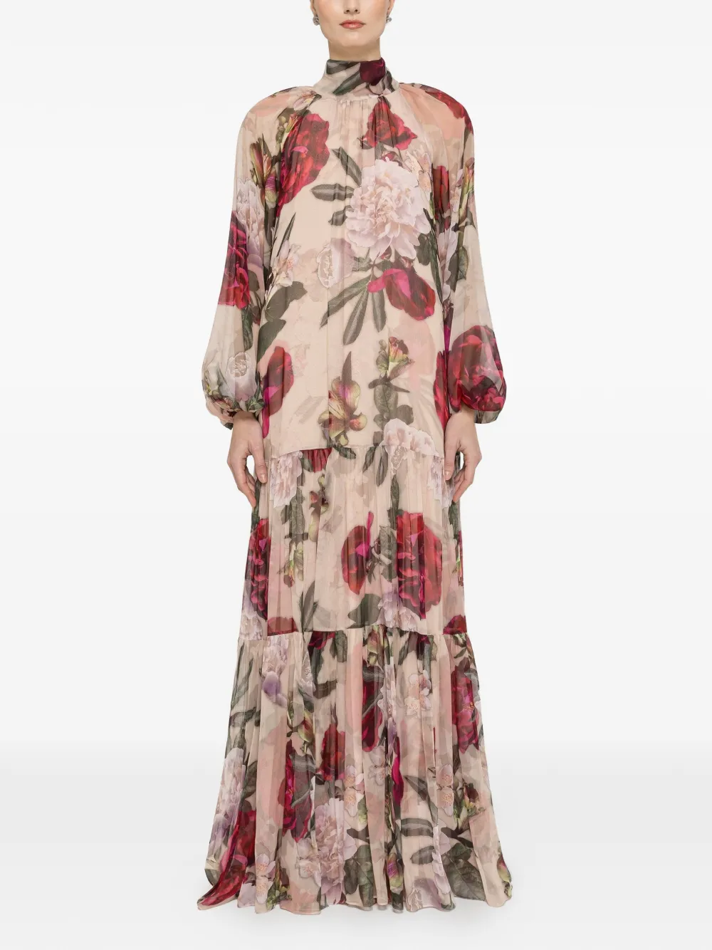 NISSA Zijden maxi-jurk met sjaal-detail Beige