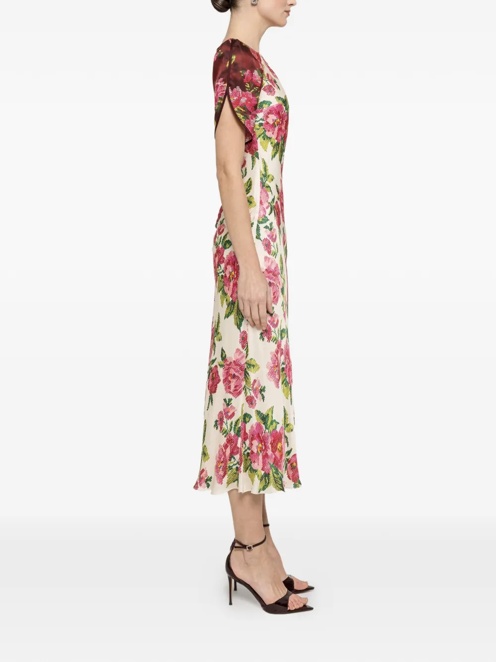 NISSA Viscose midi-jurk met bloemenprint Beige