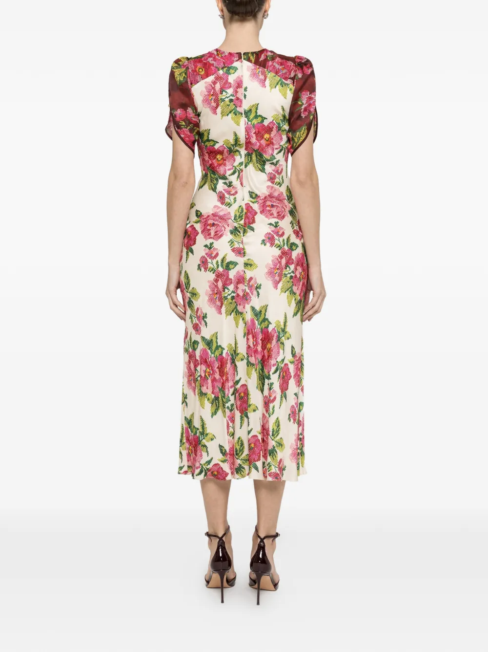 NISSA Viscose midi-jurk met bloemenprint Beige