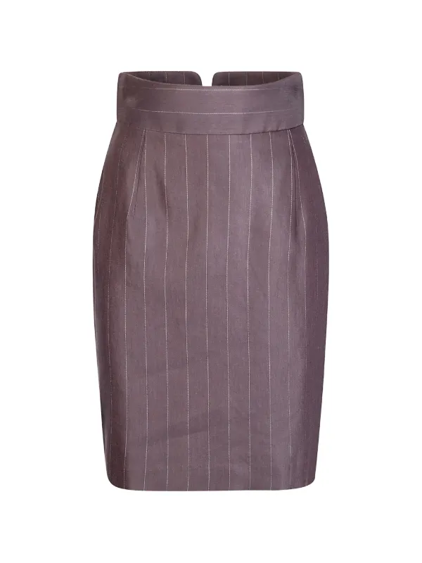 Tagliatore Pinstripe Pencil Skirt in Brown