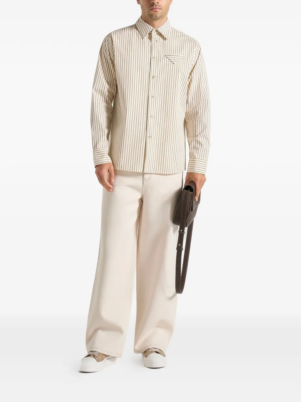 Manière De Voir Ronnie krijtstreep shirt met lange mouwen Beige