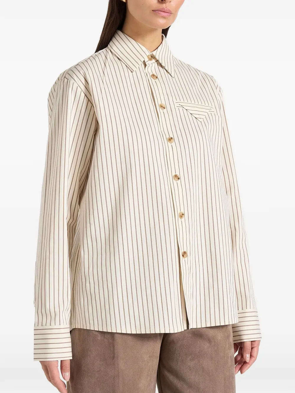 Manière De Voir Ronnie krijtstreep shirt met lange mouwen Beige