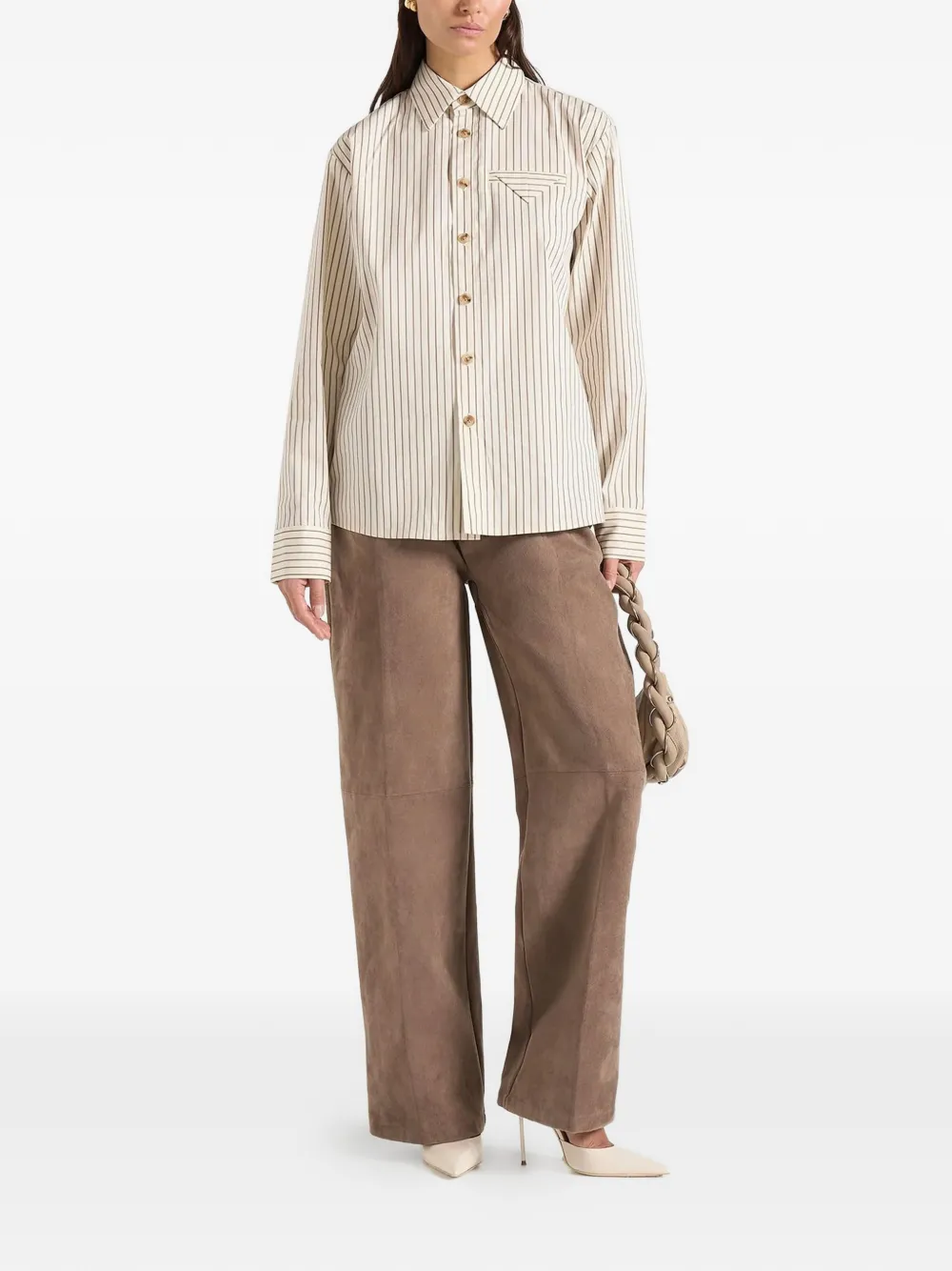 Manière De Voir Ronnie krijtstreep shirt met lange mouwen Beige